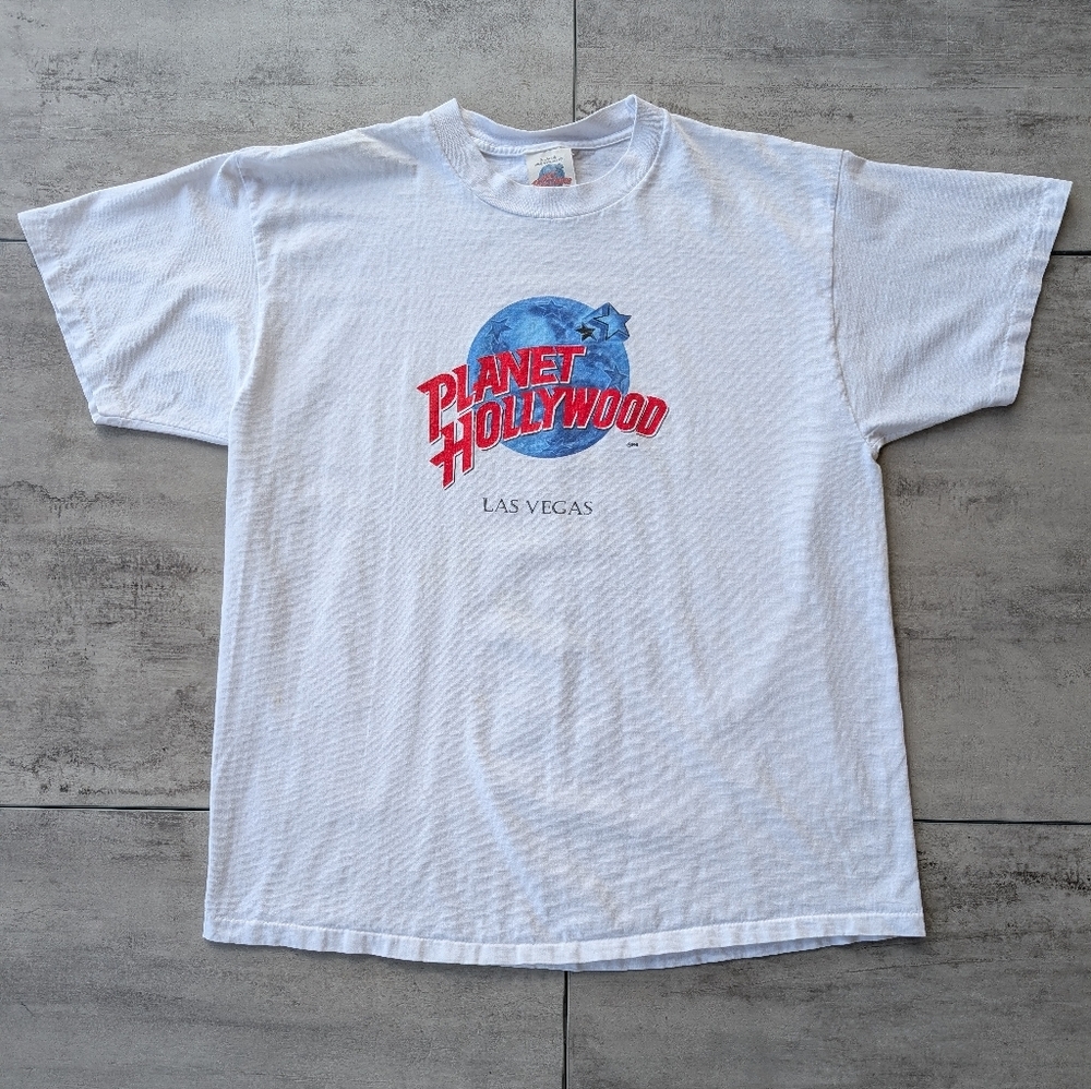 Vintage Planet Hollywood Las Vegas White Graphic T Shirt Single Stitch XL